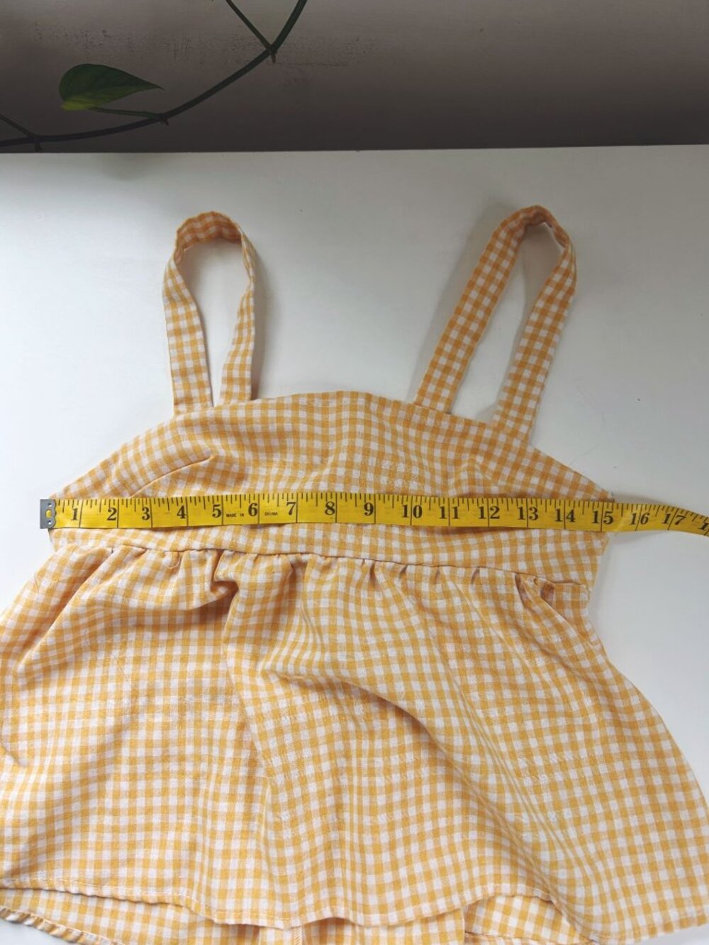 Yellow Gingham Peplum Top Open Back Tie Square Neckline Coquette Cottagecore S M - Picture 5 of 7